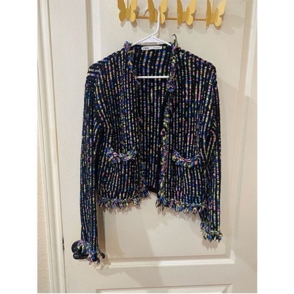 Zara Tweed Multicolored Open front cardigan woman’s size small - Picture 3 of 7